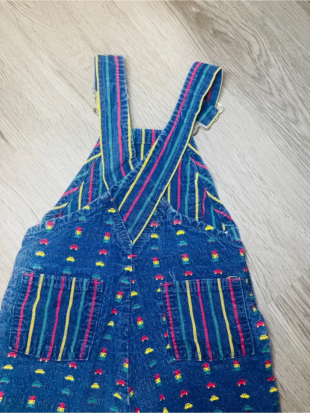 Vintage OshKosh B’gosh Colorful Novelty Print Overalls 2T Trucks Cars Stripes